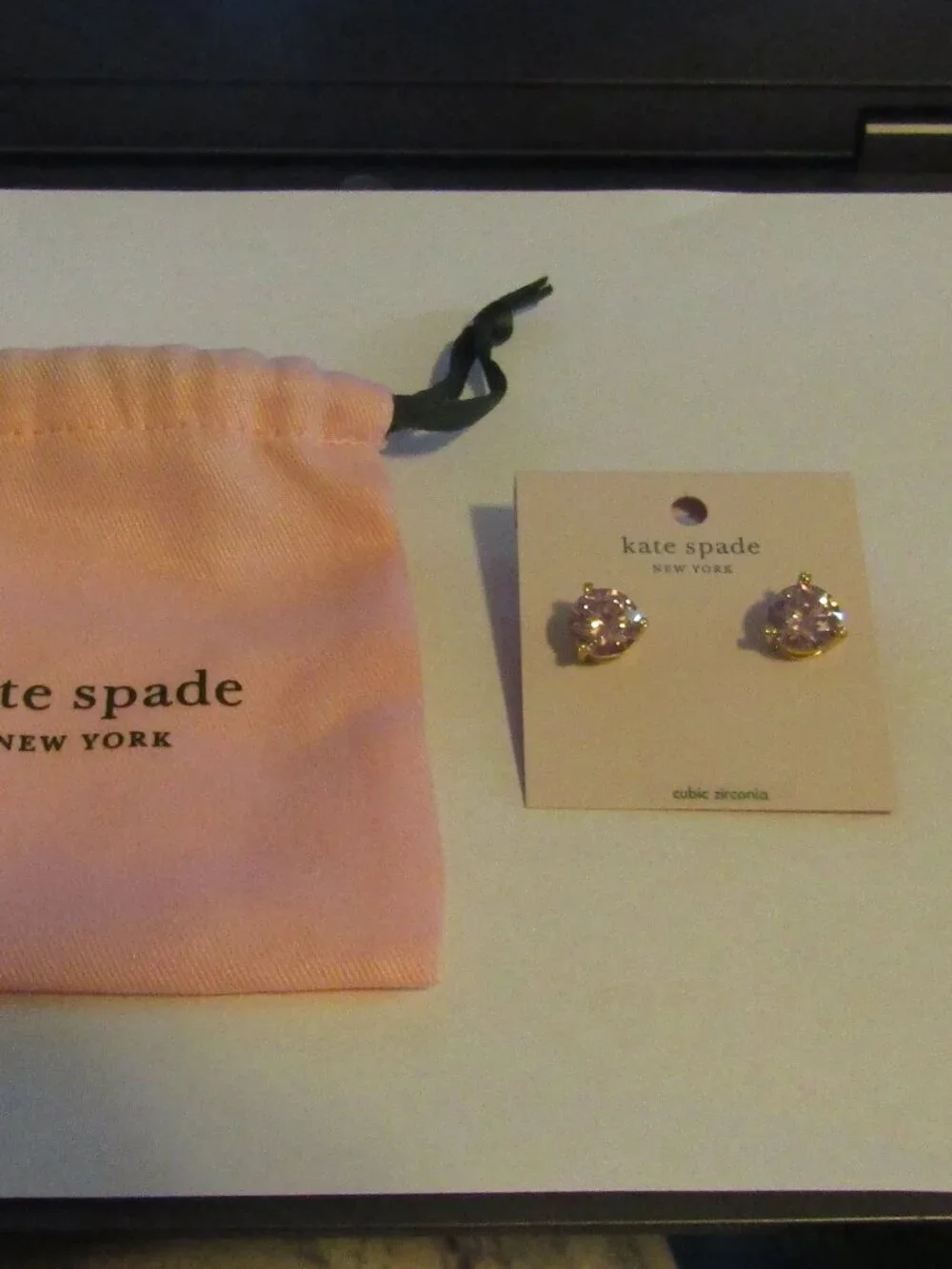 KATE SPADE Girly Pink Blush Stud Pierced Earrings NEVER WORN Cubic Zirconia